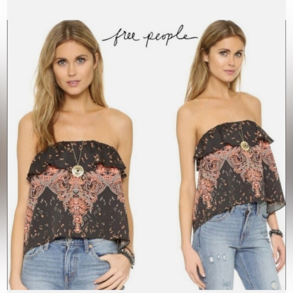 Intimately Free People Strapless Flounce Satin Like Ruffle Crop Top XS